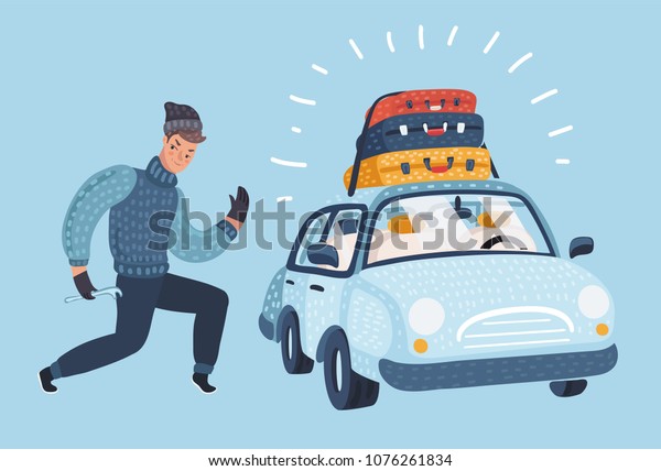 Vector\
cartoon illustrion of Car Insurance and\
Theft.