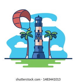 Vector Cartoon Illustrtion Of Miraflores Lighhouse Scenery Isolated