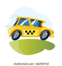 vector cartoon ilustration of yellow taxi car isolate on white background.