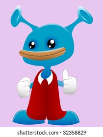 vector cartoon image of an alien with gloves