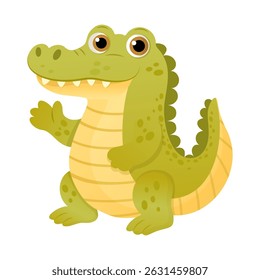 Imagem de desenho animado vetorial de jacaré. Conceito animal para ilustrações infantis, artigos, livros. Zoológico, circo. Elemento para seu design.