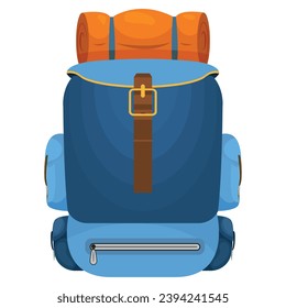 Vector cartoon image of a backpack. Concept for travel, camping and hiking in the forest. Elements for your design.