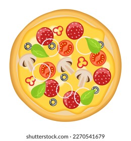 Vector cartoon image of a bakery product. Pizza. Baking from flour. The concept of cooking and delicious food. An element for your design