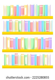 Vector cartoon image of the bookshelves of a library or bookstore. Interior design for the home and for the children's room. The concept of education and study