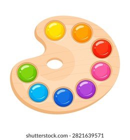 Vector cartoon image of a bright paint palette in a modern style, isolated on a white background. Concept for creativity, drawing, art education, and back to school. Element for your design.