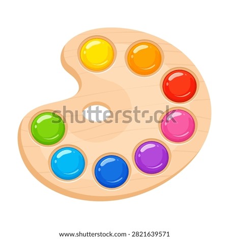 Vector cartoon image of a bright paint palette in a modern style, isolated on a white background. Concept for creativity, drawing, art education, and back to school. Element for your design.