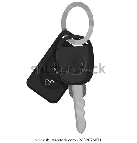 Vector cartoon image of buying and acquiring a car. Concept of transferring transport. Profitable deal. Transferring car keys. Element for your design.