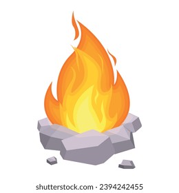 Imagen vectorial de una fogata. Concepto para viajes, acampadas y caminatas en el bosque. Elementos para su diseño.
