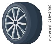 Vector cartoon image of a car and wheels with tires. Concept of car service and car repair. Element for your design.