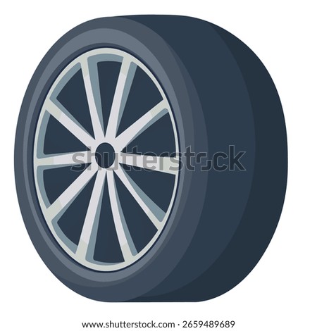 Vector cartoon image of a car and wheels with tires. Concept of car service and car repair. Element for your design.