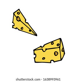 vector cartoon image of cheese slices isolated on a white background.