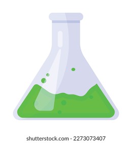 Vector cartoon image of a chemical flask.  Bright educational elements for your design. The concept of study and work.