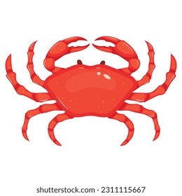 Vector cartoon image of a crab. The concept of restaurant dishes and seafood. A juicy and bright element for your design.