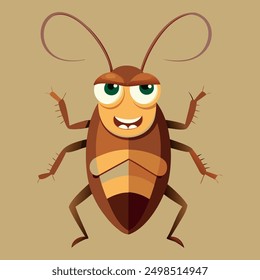 Imagen de dibujos animados de Vector de cucaracha marrón linda con antenas y seis patas. Cucaracha de dibujos animados antropomórficos. Vector divertida ilustración de la cucaracha de dibujos animados.