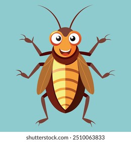 Imagen de dibujos animados de Vector de cucaracha marrón linda con antenas y seis patas. Cucaracha de dibujos animados antropomórficos. Vector divertida ilustración de la cucaracha de dibujos animados.