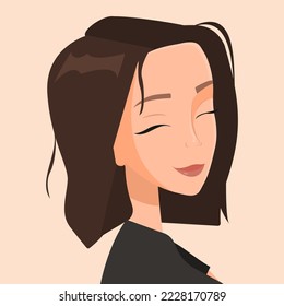 Vector cartoon image of a cute girl with a square close-up.
