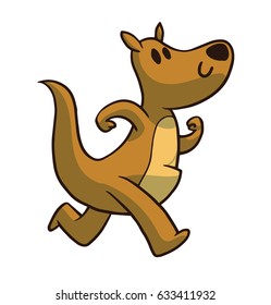 Vector cartoon image of a cute light brown kangaroo running somewhere on a white background. Running animals, sport, Zoo, jogging, healthy lifestyle. Positive character. Vector illustration.