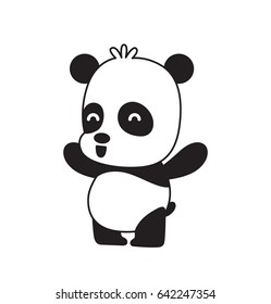 Vector cartoon image of a cute little black-white panda standing and laughing on a white background. Animals, wildlife, zoo. Positive character. Vector illustration.