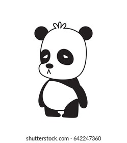 Vector cartoon image of a cute little black-white panda standing sad on a white background. Animals, wildlife, zoo. Positive character. Vector illustration.