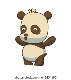 Vector cartoon image of a cute little black-white panda standing and laughing on a white background. Animals, wildlife, zoo. Positive character. Color image.