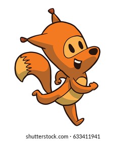 Vector cartoon image of a cute orange fox running somewhere on a white background. Running animals, sport, Zoo, jogging, healthy lifestyle. Positive character. Vector illustration.