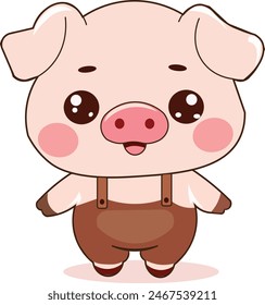 vector cartoon  image of a cute pink pig