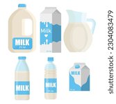 Vector cartoon image of dairy products. A container with milk. The concept of a healthy lifestyle and cooking. An element for your design.