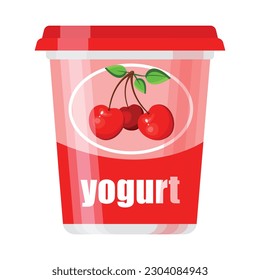 Vector cartoon image of dairy products. A container with yogurt. The concept of a healthy lifestyle and cooking. An element for your design.
