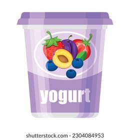Vector cartoon image of dairy products. A container with yogurt. The concept of a healthy lifestyle and cooking. An element for your design.