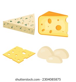 Vector cartoon image of dairy products. Fresh cheese. The concept of a healthy lifestyle and cooking. An element for your design.