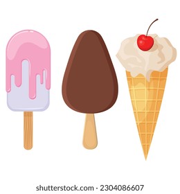 Vector cartoon image of dairy products. Delicious ice cream. The concept of a healthy lifestyle and cooking. An element for your design.