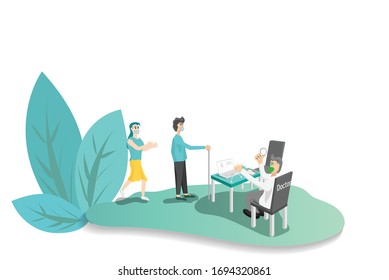 Vector Cartoon Image The doctor is checking the patient's illness to the hospital.healthy concept,vector art illustration.
