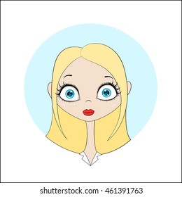Vector cartoon image of face cute girl with long blond hair.