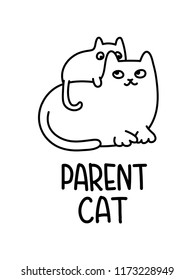 A Vector Cartoon Image Of A Feline Family, A Parent Cat With A Kitten On It's Back