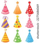 Vector cartoon image of festive hats on the head. The concept of parties and fun. A bright element for your design. Birthday.