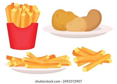 Vector cartoon image of French fries. Food and fast food concept. Delicious position from a cafe. Element for your design