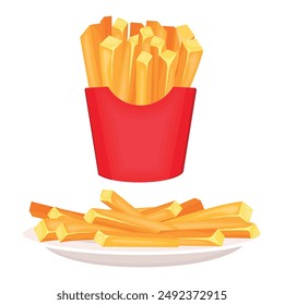 Vector cartoon image of French fries. Food and fast food concept. Delicious position from a cafe. Element for your design