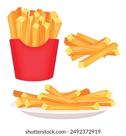 Vector cartoon image of French fries. Food and fast food concept. Delicious position from a cafe. Element for your design