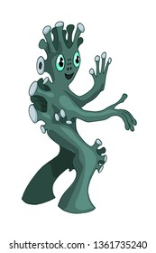 Vector cartoon image of funny alien positive character creature. Modern flat vector element isolated on white background.