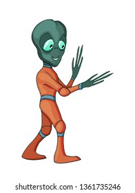 Vector cartoon image of funny alien positive character creature. Modern flat vector element isolated on white background.