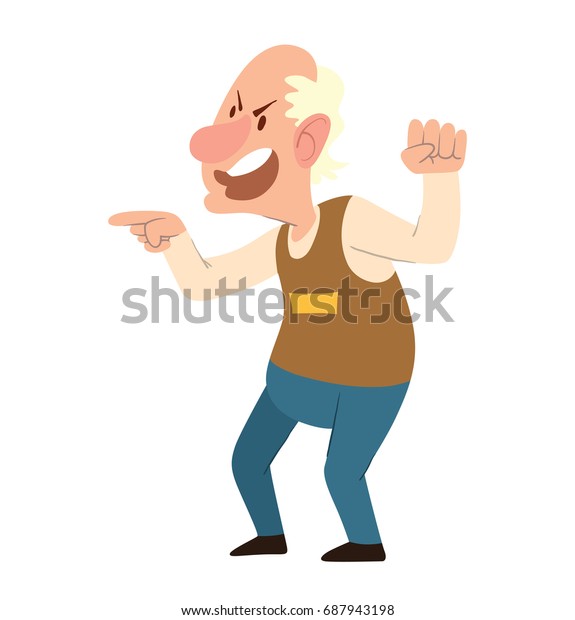 Vector Cartoon Image Funny Angry Balding Stock Vector Royalty