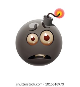 Vector cartoon image of a funny black bomb with an offended expression on its face on a white background. Emoticons, emoji, character, smiley, expression. Vector illustration.