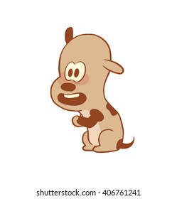 Vector cartoon image of a funny little dog light brown color begging something on a white background. Color image with a brown tracings. Puppy. Positive character. Vector illustration.