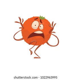 Vector cartoon image of a funny orange standing with a frightened expression on its face on a white background. Emotions, emoji, character. Vector illustration.