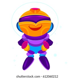 Vector cartoon image of funny robot. Positive character. Technology, Robotics. Vector illustration