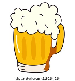 Vector cartoon image glasses of beer. Isolated over white background. Beer with froth and bubbles