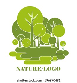 Vector cartoon image green trees environment nature emblem on a white background
