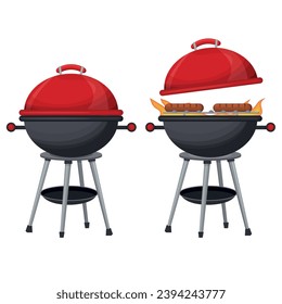 Vector cartoon image of a grill. The concept of a barbecue with neighbors or on a hike. Elements for your design.
