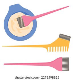 Vector cartoon image of hair coloring brushes. The concept of self-care and cosmetic services. Cute elements for your design.