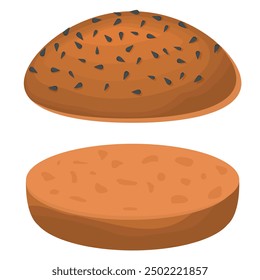Imagen de dibujos animados de Vector de un bollo de hamburguesa. Comida rápida y concepto de comida sabrosa. Elementos para su diseño. Anuncio para un Sitio web, volantes, etc.